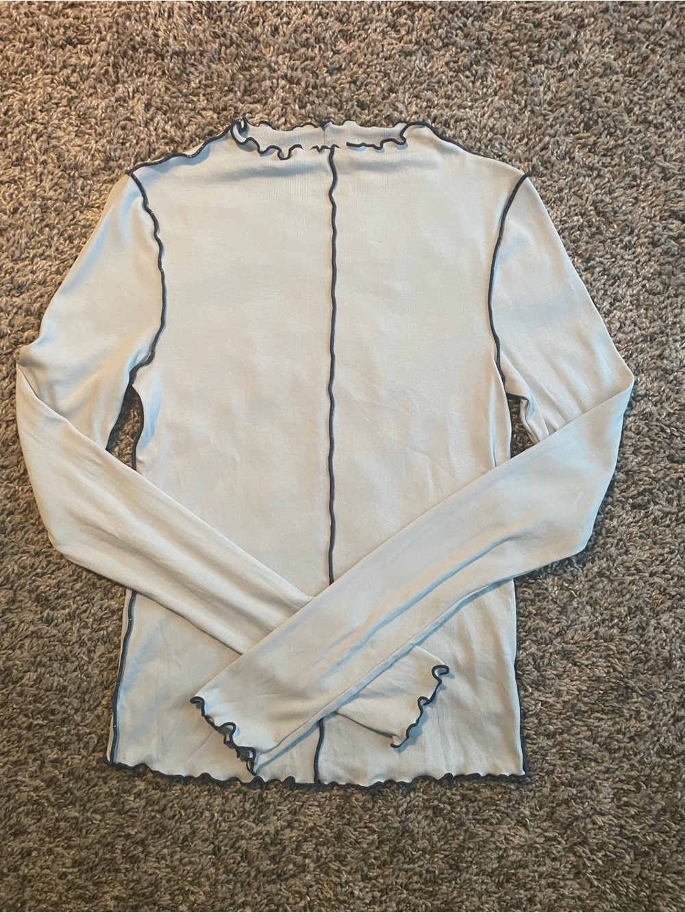 Free People Sky Blue Long Sleeve Top with Navy Contrast Trim - Picture 2 of 4